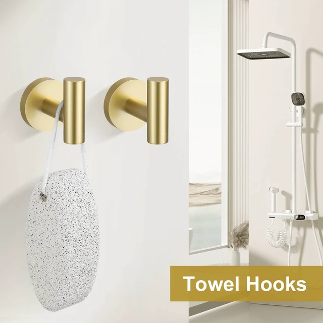 Alt view image 5 of 7 - 5 Pieces Brushed Gold Towel Bar Set, Upgraded Round Bathroom Hardware Accessories Set, Toilet Paper Holder Towel Holder Set for Bathroom Stainless Steel Wall Mounted 23.6Inch