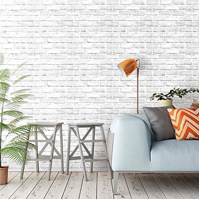 Alt view image 7 of 7 - White Brick Wallpaper Peel and Stick Contact Paper Faux 591×18 White Gray Brick Contact Paper for Walls Self Adhesive Removable Wall Covering for Kitchen, Bedroom, Fireplace & Backsplash