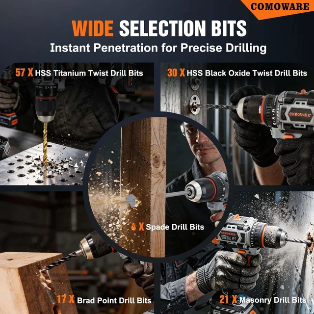 Alt view image 3 of 7 - Drill Bit Set, 246 Pcs Screwdriver Bits for Cordless Drill, Screwdriver Drill Bits Set Combo Kit for Wood, Metal Masonry Cement, Orange Case