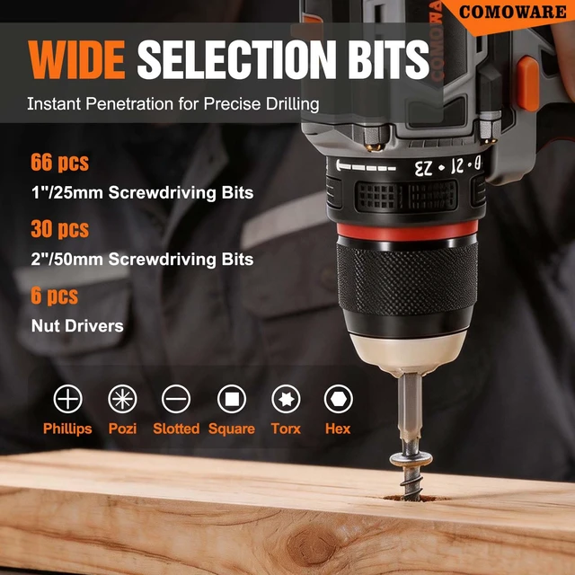 Alt view image 4 of 7 - Drill Bit Set, 246 Pcs Screwdriver Bits for Cordless Drill, Screwdriver Drill Bits Set Combo Kit for Wood, Metal Masonry Cement, Orange Case