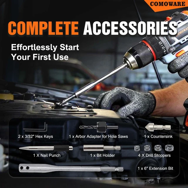 Alt view image 6 of 7 - Drill Bit Set, 246 Pcs Screwdriver Bits for Cordless Drill, Screwdriver Drill Bits Set Combo Kit for Wood, Metal Masonry Cement, Orange Case