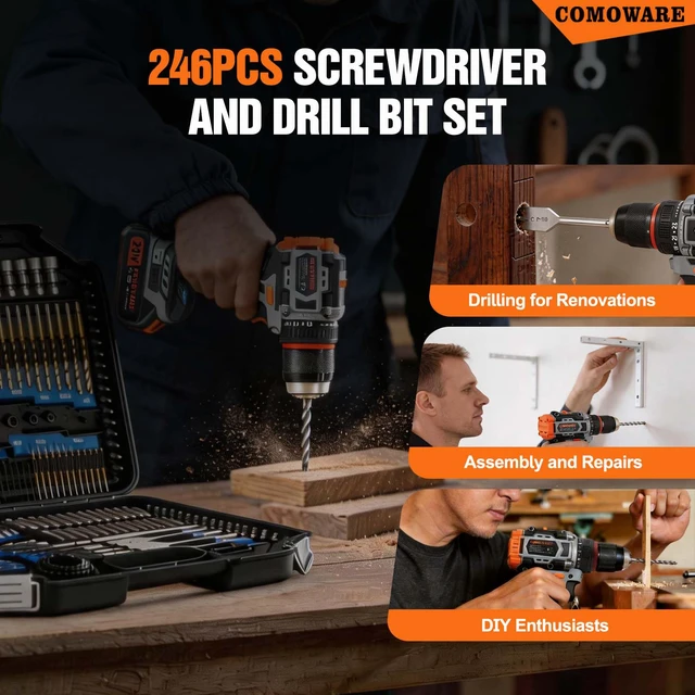Alt view image 7 of 7 - Drill Bit Set, 246 Pcs Screwdriver Bits for Cordless Drill, Screwdriver Drill Bits Set Combo Kit for Wood, Metal Masonry Cement, Orange Case
