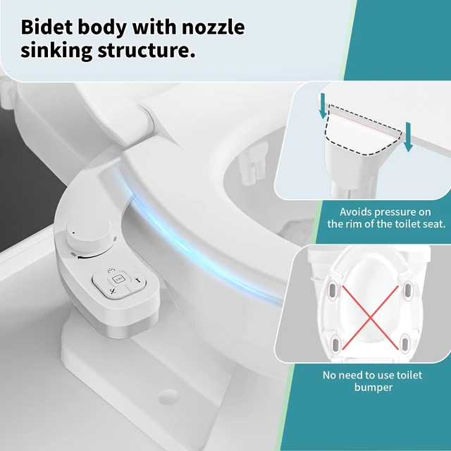 Alt view image 3 of 6 - Bidet Attachment for Toilet, Dual Nozzle (Frontal and Rear Wash) Non-Electric Fresh Water Bidet Toilet Seat Attachment with Nozzle Self Cleaning, Adjustable Water Pressure (White)