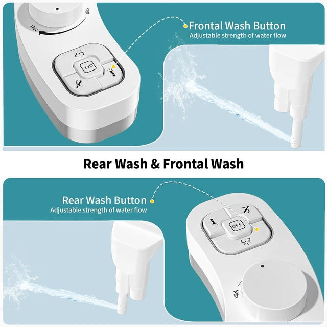 Alt view image 4 of 6 - Bidet Attachment for Toilet, Dual Nozzle (Frontal and Rear Wash) Non-Electric Fresh Water Bidet Toilet Seat Attachment with Nozzle Self Cleaning, Adjustable Water Pressure (White)