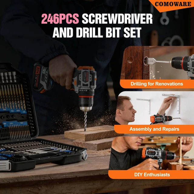 Alt view image 7 of 7 - 246 Pcs Drill Bit Set for Cordless Drill, Drill Driver Bit Set for Wood, Metal, Masonry, Cement and Screwdriver Bits Set Combo Kit, Pink Case