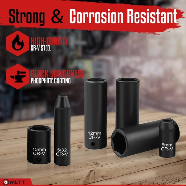 Alt view image 4 of 7 - 1/4" Drive Impact Socket Set, 55 Piece, SAE/Metric, Deep/Shallow, Cr-V Steel, 6 Point, (5/32"-9/16", 4-15mm) Sockets with Ratchet Handle, Extension bar, Adapter and Universal Joint