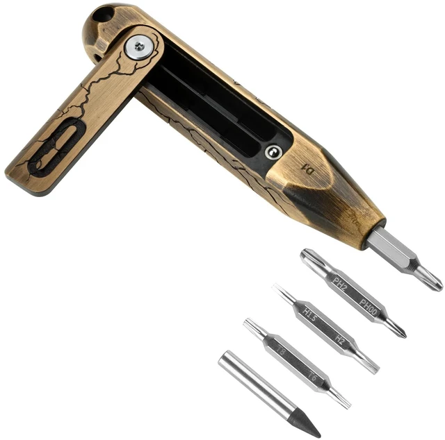 Main image of Otacle D1 Cracked Brass 9-in-1 Small EDC Pocket Screwdriver Multi-Bit Pocket Screwdriver with Concealed Bit Storage, S2 Steel Magnetic Bits for Work & Daily Use