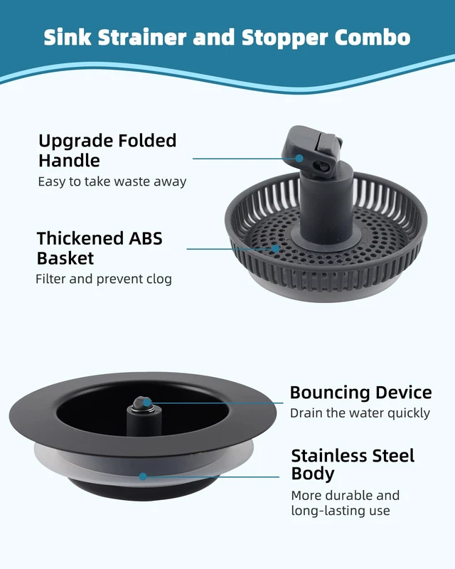 Alt view image 6 of 6 - Universal 3 in 1 Kitchen Sink Drain Strainer Stopper Combo, Matteblack Stainless Steel Shell Pop Up Sink Stopper for US Standard 3-1/2 inch Drain Filter, Anti-clog and Easy Clean