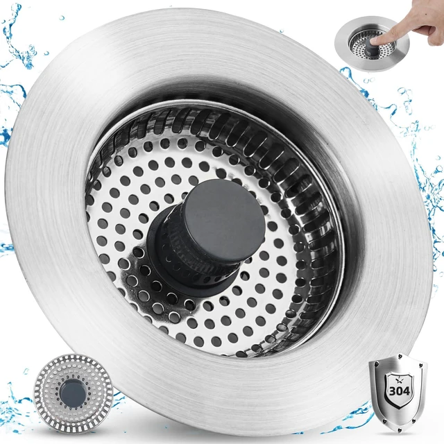 Main image of All Metal Sink Drain Strainer for Kitchen Sink, Universal Fit Pop Up 3-in-1 Sink Stopper Drainer, 304 Stainless Steel Basket for US Standard 3-1/2 inch Drain Filter, Anti-clog