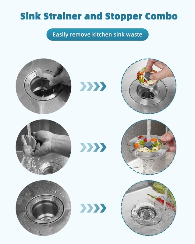 Alt view image 3 of 6 - All Metal Sink Drain Strainer for Kitchen Sink, 2PACK Universal Fit Pop Up 3-in-1 Sink Stopper Drainer for US Standard 3-1/2 inch Drain Filter, Anti-clog