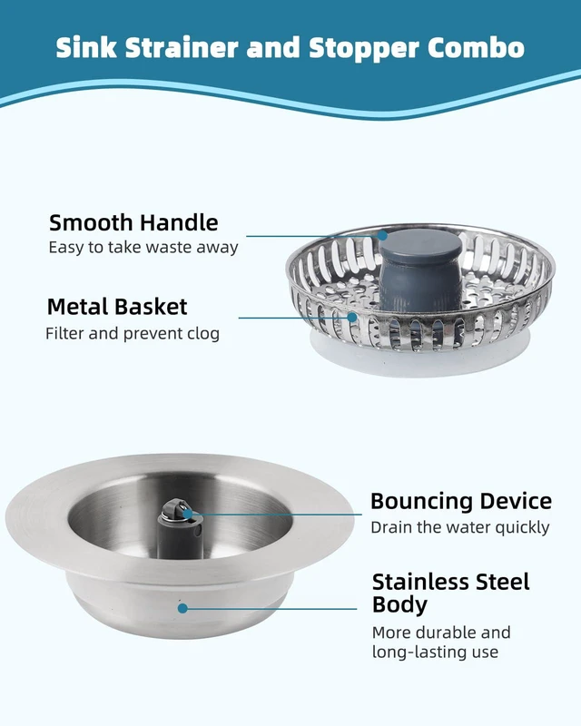 Alt view image 4 of 6 - All Metal Sink Drain Strainer for Kitchen Sink, 2PACK Universal Fit Pop Up 3-in-1 Sink Stopper Drainer for US Standard 3-1/2 inch Drain Filter, Anti-clog
