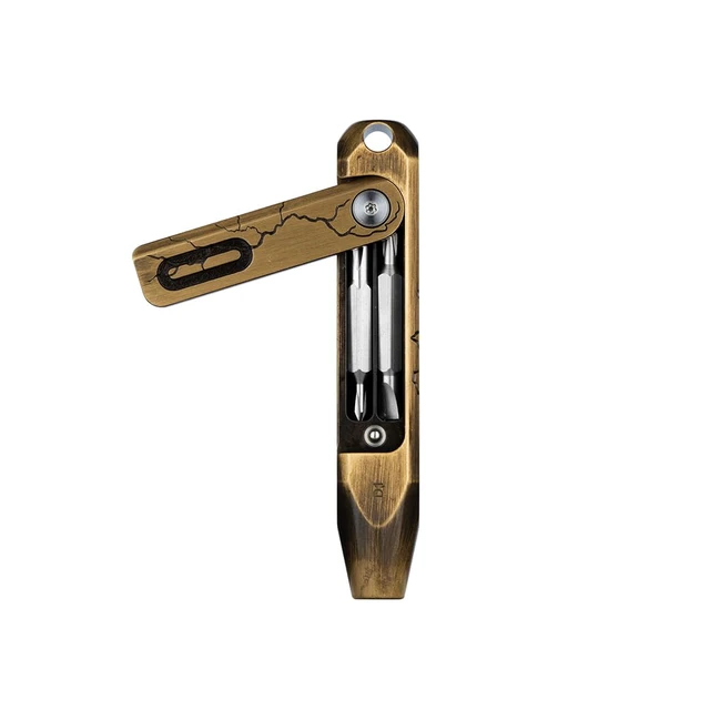 Alt view image 5 of 7 - Otacle D1 Cracked Brass 9-in-1 Small EDC Pocket Screwdriver Multi-Bit Pocket Screwdriver with Concealed Bit Storage, S2 Steel Magnetic Bits for Work & Daily Use