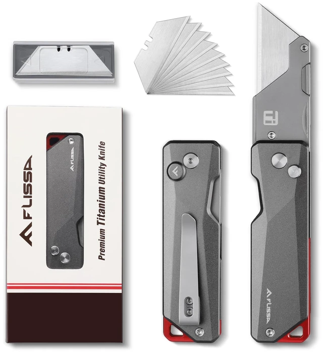 Main image of Advanced Titanium Utility Knife, CNC Unibody, Lightweight All Metal Folding Box Cutter, Quick Change Blade Razor Knife,Ideal Gifts for Men Women, with 10 Extra Blades
