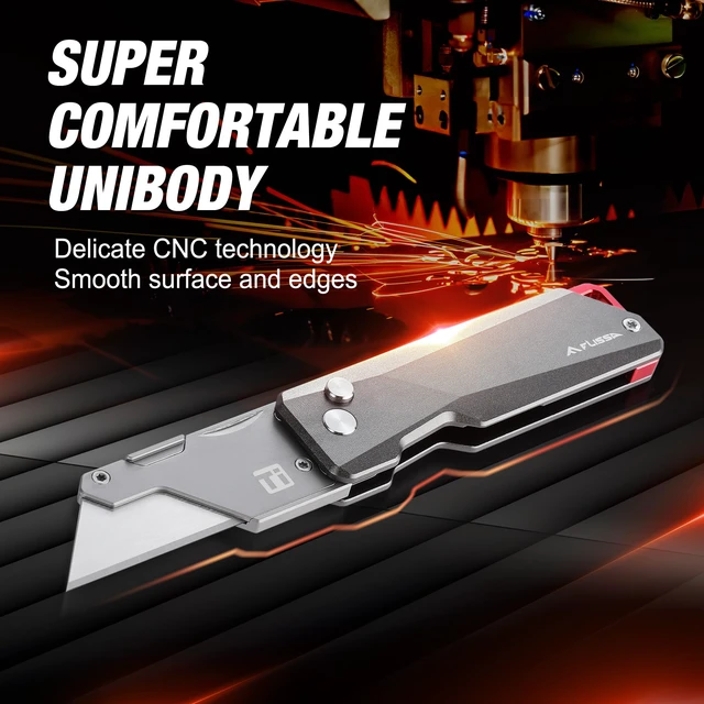 Alt view image 2 of 7 - Advanced Titanium Utility Knife, CNC Unibody, Lightweight All Metal Folding Box Cutter, Quick Change Blade Razor Knife,Ideal Gifts for Men Women, with 10 Extra Blades