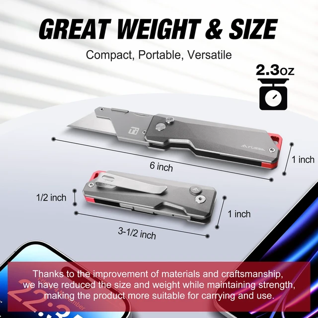 Alt view image 4 of 7 - Advanced Titanium Utility Knife, CNC Unibody, Lightweight All Metal Folding Box Cutter, Quick Change Blade Razor Knife,Ideal Gifts for Men Women, with 10 Extra Blades