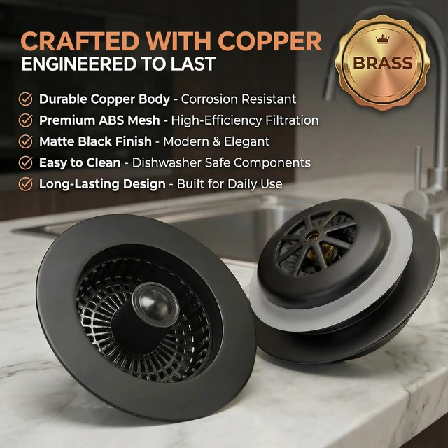 Alt view image 3 of 7 - Kitchen Sink Stopper, 3 in 1 Pop Up Kitchen Sink Drain Strainer, with an Extra Basket Strainer, Sink Drain Stopper for US Standard 3-1/2 Inch, Brass Material Electroplate (Black)