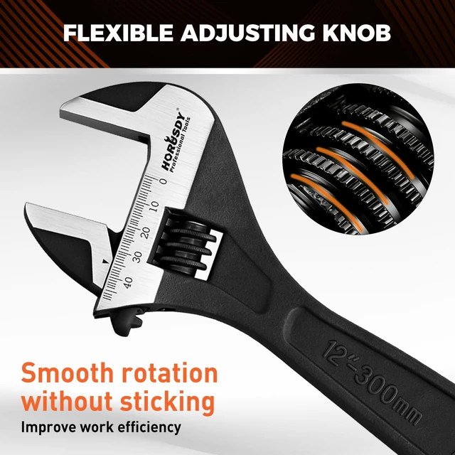 Alt view image 5 of 7 - 4-Piece Adjustable Wrench Set With 4-Piece Magnetic Wrench Organizer Racks, 6" 8" 10" Wide Jaw Black Oxide Wrenches with Tool Roll Pouch, Metric&SAE Scales, CR-V Steel for Home Garage Workshop