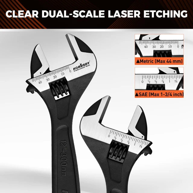 Alt view image 6 of 7 - 4-Piece Adjustable Wrench Set With 4-Piece Magnetic Wrench Organizer Racks, 6" 8" 10" Wide Jaw Black Oxide Wrenches with Tool Roll Pouch, Metric&SAE Scales, CR-V Steel for Home Garage Workshop