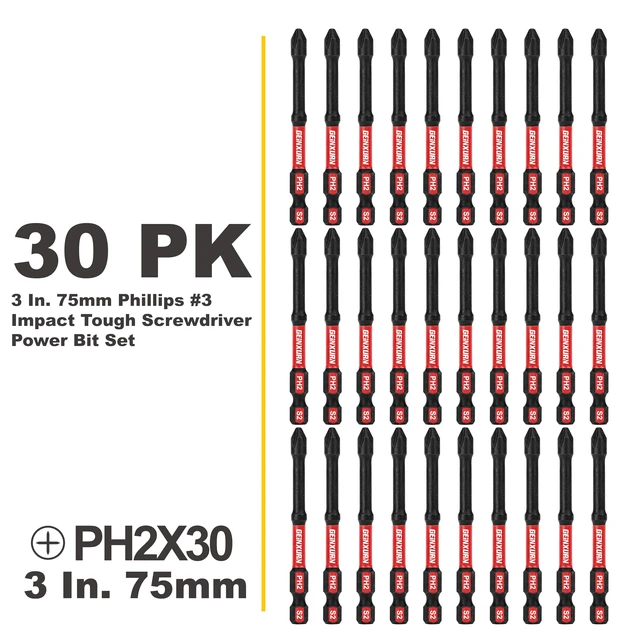 Alt view image 2 of 7 - Impact Tough #2 Phillips 3 in. D2 Steel Long Extension Insert Driver Bits,30Pack 1/4 Inch Hex Shank Long Cross Magnetic PH2 Screwdriver Bits Set