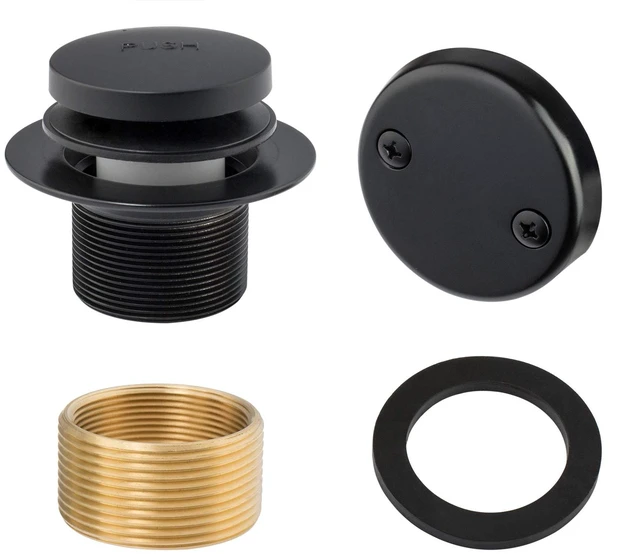 Main image of Tip-Toe Bathtub Drains Trim Set with Two-Hole Overflow Faceplate, Replacement Bath Drain Trim Kit with 2-Hole Overflow Faceplate and Universal Fine/Coarse Thread (MATT Black)