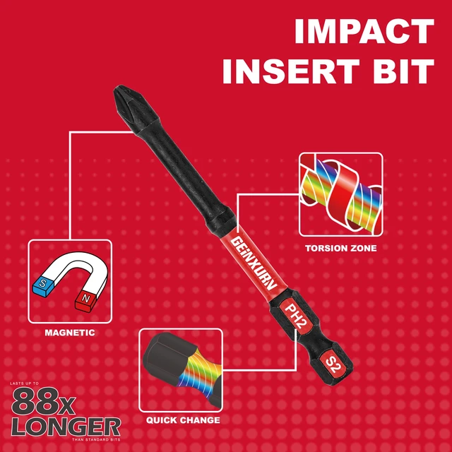 Alt view image 4 of 7 - Impact Tough #2 Phillips 3 in. D2 Steel Long Extension Insert Driver Bits,30Pack 1/4 Inch Hex Shank Long Cross Magnetic PH2 Screwdriver Bits Set