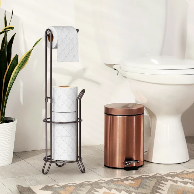 Alt view image 7 of 7 - Bathroom Toilet Paper Storage Holder Stand Shelf, Bronze 4 Paper Rolls, 7.25" x 7.25" x 23.5", Wired