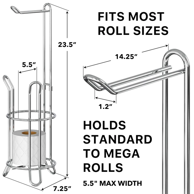 Alt view image 2 of 7 - Bathroom Toilet Paper Storage Holder Stand Shelf, Chrome 4 Paper Rolls, 7.25" x 7.25" x 23.5", Wired
