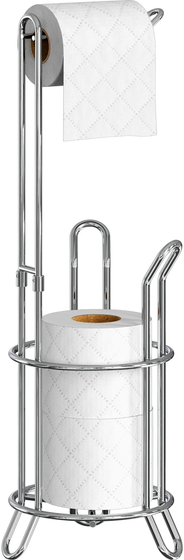 Main image of Bathroom Toilet Paper Storage Holder Stand Shelf, Chrome 4 Paper Rolls, 7.25" x 7.25" x 23.5", Wired