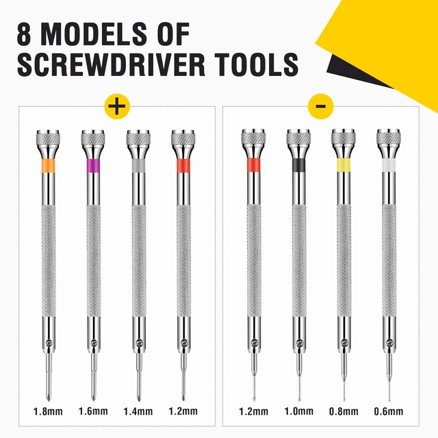 Alt view image 2 of 7 - 8 Pieces Precision Jewelers Screwdriver Set, Micro Watch Repair 0.6-1.8 mm Flathead, Phillips Screwdriver Set for Watch, Eyeglasses, Jewelry Work, Electronics Repair