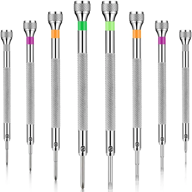 Main image of 8 Pieces Precision Jewelers Screwdriver Set, Micro Watch Repair 1.4-2.0 mm Flathead, Phillips, Watch Regulator, Remover Setter