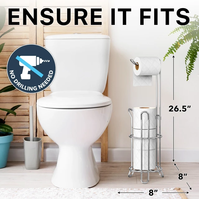 Alt view image 3 of 7 - Bathroom Toilet Paper Storage Holder Stand Shelf, Chrome 4 Paper Rolls, 7.25" x 7.25" x 23.5", Wired