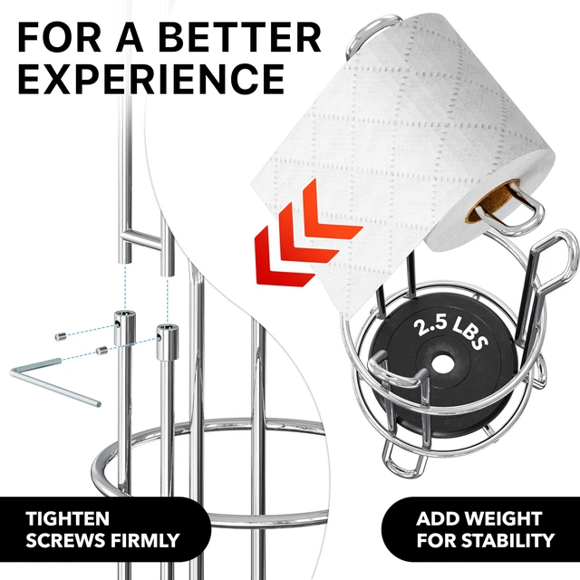Alt view image 4 of 7 - Bathroom Toilet Paper Storage Holder Stand Shelf, Chrome 4 Paper Rolls, 7.25" x 7.25" x 23.5", Wired