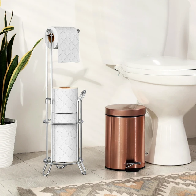 Alt view image 7 of 7 - Bathroom Toilet Paper Storage Holder Stand Shelf, Chrome 4 Paper Rolls, 7.25" x 7.25" x 23.5", Wired