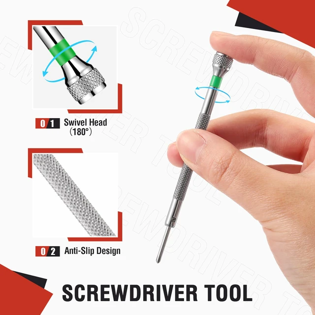 Alt view image 3 of 7 - 8 Pieces Precision Jewelers Screwdriver Set, Micro Watch Repair 1.4-2.0 mm Flathead, Phillips, Watch Regulator, Remover Setter