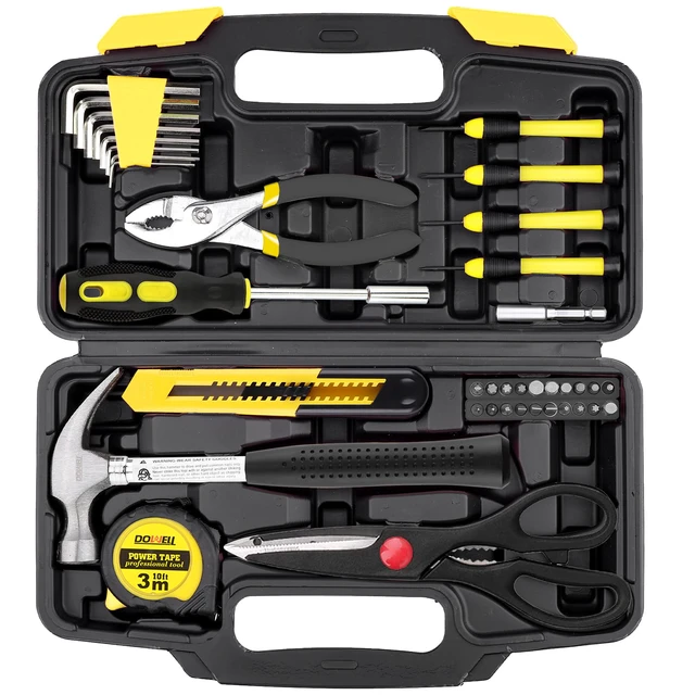 Main image of Home Tool Set, 40 Pcs Household Hand Tool Kit, Yellow General Mini Repair Tool kit with Plastic Toolbox Storage Case
