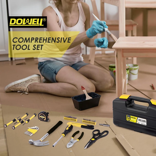 Alt view image 4 of 7 - Home Tool Set, 40 Pcs Household Hand Tool Kit, Yellow General Mini Repair Tool kit with Plastic Toolbox Storage Case