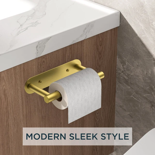 Alt view image 2 of 7 - Toilet Paper Holder, Adhesive or Screw Wall Mount Pivoting Tissue Roll Holder for Bathroom, Stainless Steel Rustproof Self Adhesive Toilet Paper Roll Dispenser no Drilling, Brushed Gold