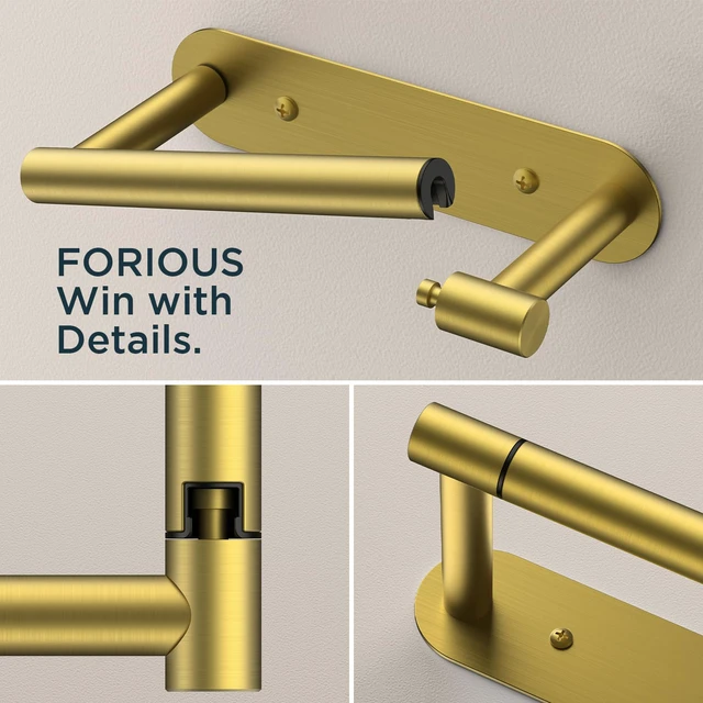 Alt view image 7 of 7 - Toilet Paper Holder, Adhesive or Screw Wall Mount Pivoting Tissue Roll Holder for Bathroom, Stainless Steel Rustproof Self Adhesive Toilet Paper Roll Dispenser no Drilling, Brushed Gold