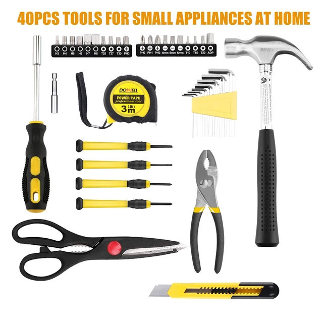 Alt view image 6 of 7 - Home Tool Set, 40 Pcs Household Hand Tool Kit, Yellow General Mini Repair Tool kit with Plastic Toolbox Storage Case