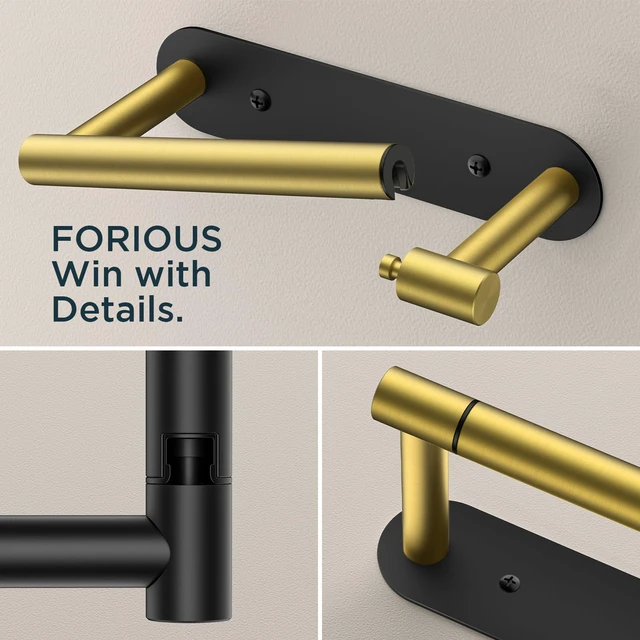Alt view image 7 of 7 - Commercial Toilet Paper Holder Wall Mount Bathroom Tissue Holder Black & Gold Adhesive or Screw SUS304 Stainless Steel Rustproof Pivoting Tissue Roll Holder Round Base