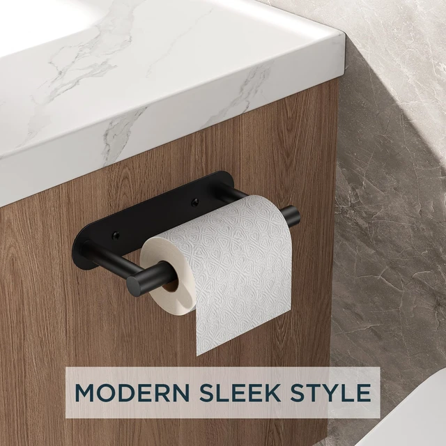 Alt view image 2 of 7 - Commercial Toilet Paper Holder Wall Mount Bathroom Tissue Holder Matte Black | Adhesive or Screw | SUS304 Stainless Steel Rustproof | Pivoting Tissue Roll Holder | Round Base