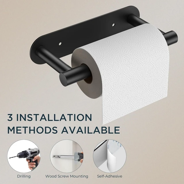 Alt view image 4 of 7 - Commercial Toilet Paper Holder Wall Mount Bathroom Tissue Holder Matte Black | Adhesive or Screw | SUS304 Stainless Steel Rustproof | Pivoting Tissue Roll Holder | Round Base