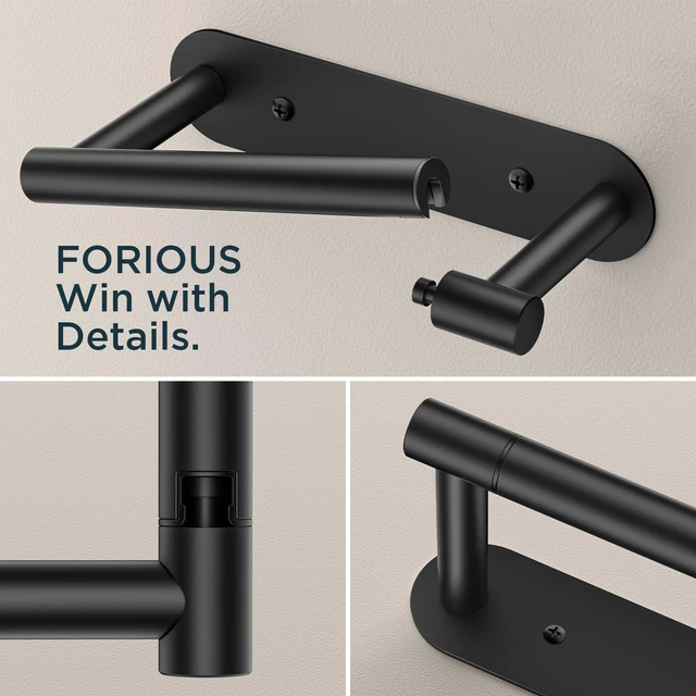 Alt view image 5 of 7 - Commercial Toilet Paper Holder Wall Mount Bathroom Tissue Holder Matte Black | Adhesive or Screw | SUS304 Stainless Steel Rustproof | Pivoting Tissue Roll Holder | Round Base
