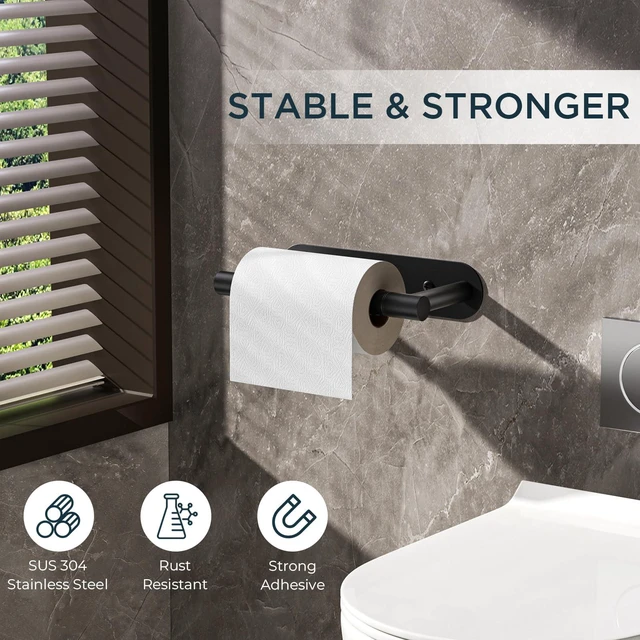 Alt view image 6 of 7 - Commercial Toilet Paper Holder Wall Mount Bathroom Tissue Holder Matte Black | Adhesive or Screw | SUS304 Stainless Steel Rustproof | Pivoting Tissue Roll Holder | Round Base