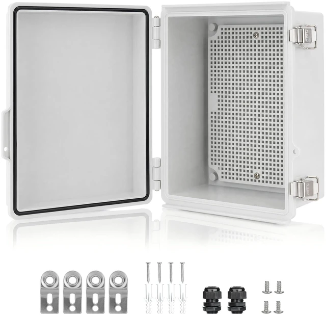 Main image of Junction Box Waterproof Outdoor Electrical Boxes IP67 Plastic Enclosure Weatherproof Electrical Box Outdoor Cable Project Box Enclosure, Mounting Plate, Easy Wall Mount Grey-10.2"x6.3"x4.3"