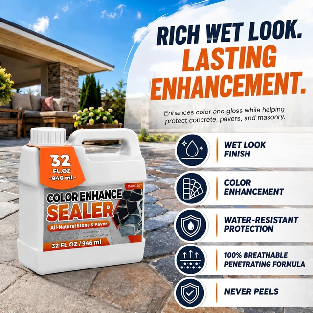Alt view image 2 of 7 - Wet Look Stone Sealer, 1 Gallon, Concrete Sealer & Stone Color Enhancer Deepens Natural Stone Color While Adding a Rich Wet-Look Gloss to Pavers, Concrete, Brick & Masonry