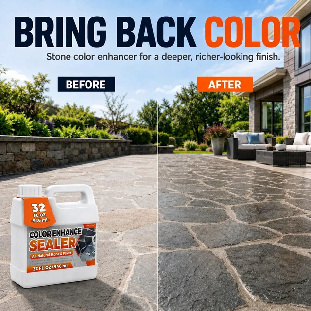 Alt view image 3 of 7 - Wet Look Stone Sealer, 1 Gallon, Concrete Sealer & Stone Color Enhancer Deepens Natural Stone Color While Adding a Rich Wet-Look Gloss to Pavers, Concrete, Brick & Masonry