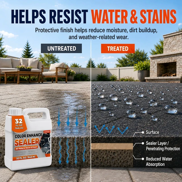 Alt view image 4 of 7 - Wet Look Stone Sealer, 1 Gallon, Concrete Sealer & Stone Color Enhancer Deepens Natural Stone Color While Adding a Rich Wet-Look Gloss to Pavers, Concrete, Brick & Masonry
