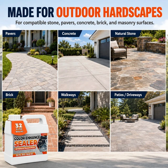 Alt view image 5 of 7 - Wet Look Stone Sealer, 1 Gallon, Concrete Sealer & Stone Color Enhancer Deepens Natural Stone Color While Adding a Rich Wet-Look Gloss to Pavers, Concrete, Brick & Masonry