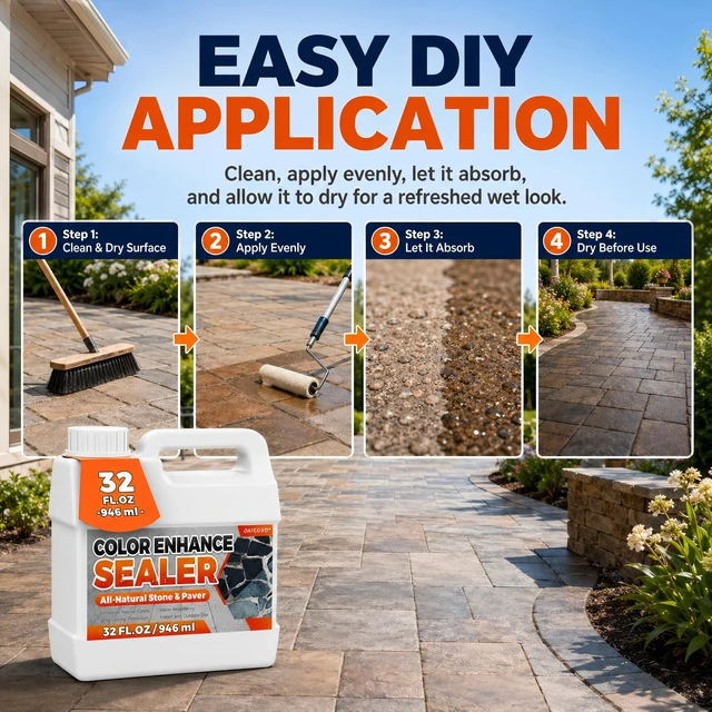 Alt view image 6 of 7 - Wet Look Stone Sealer, 1 Gallon, Concrete Sealer & Stone Color Enhancer Deepens Natural Stone Color While Adding a Rich Wet-Look Gloss to Pavers, Concrete, Brick & Masonry